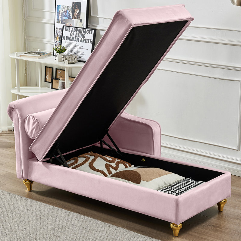 Chaise longue rembourrée Gaurik, Velours rose