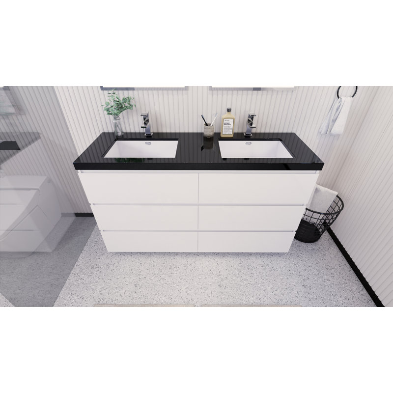Reyes 58.5'' Double Bathroom Vanity Base Only, Hight Gloss White