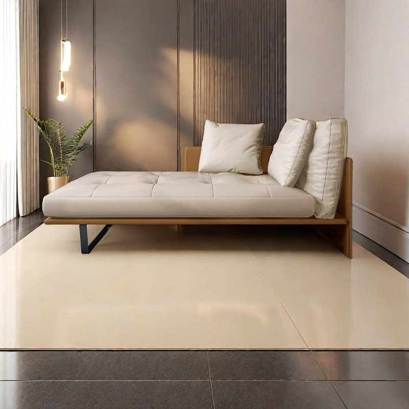 Chaise longue en similicuir Premium, Orienté à droite, Blanc crémeux