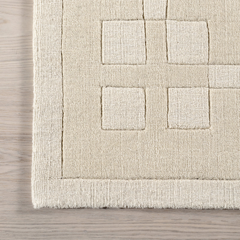 Ivory Rectangular Handmade Wool Area Rug