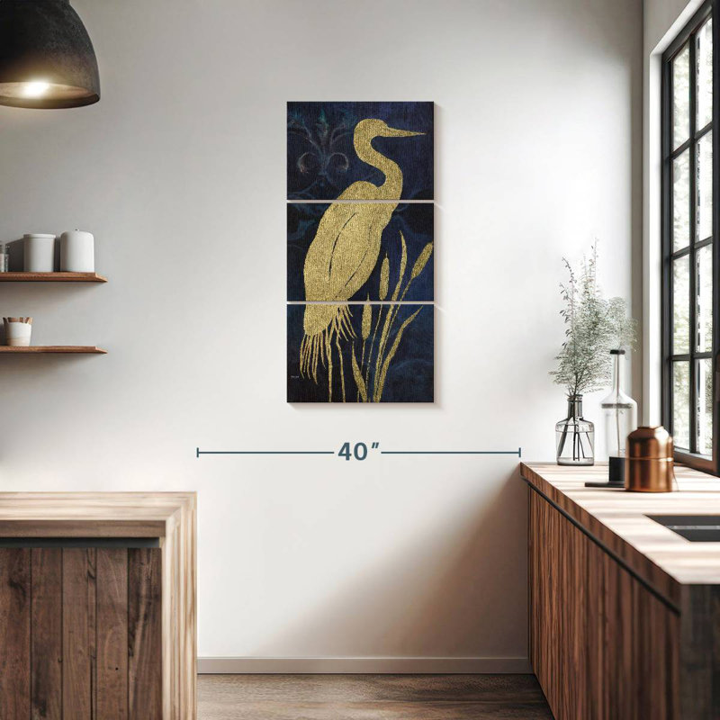 Aigrette sur indigo I, H 38 po x l 18 po