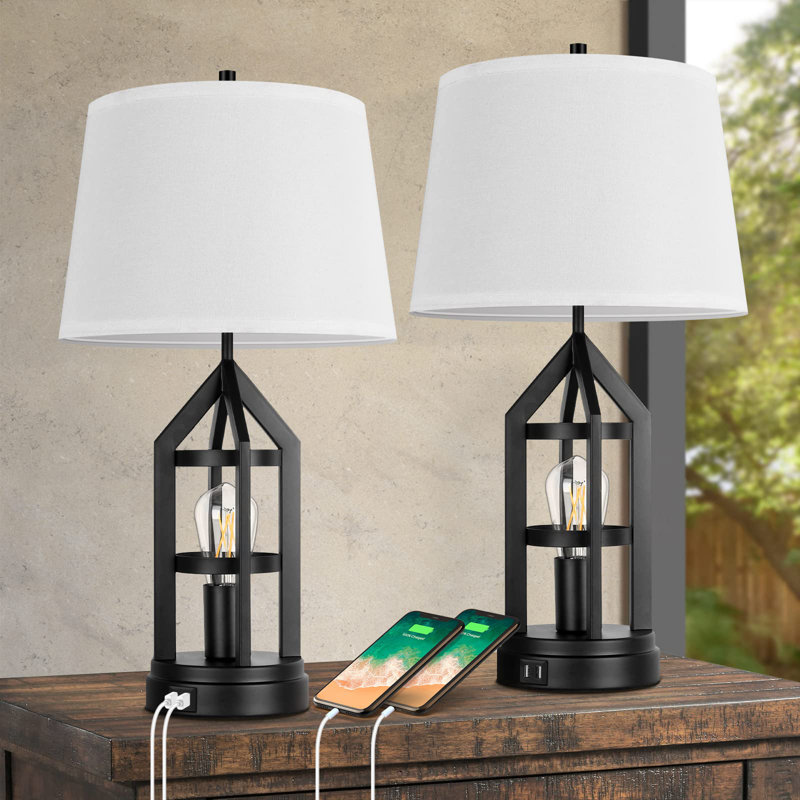 Metal USB Table Lamp, 22.5" H x 11.8" W x 11.8" D