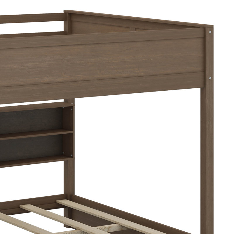 Queen Over Queen Bunk Bed With Cabinets And USB Ports, Antique Wood