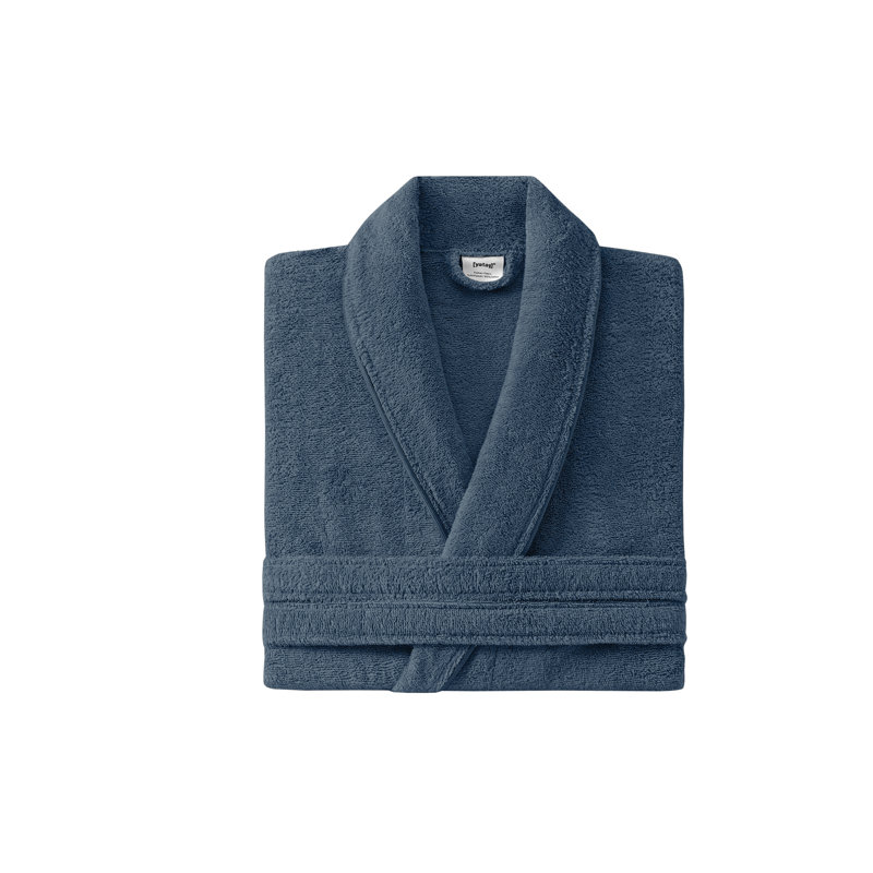 Peignoir mi-mollet en coton avec poches Labarbera, Bleu marine, P / M