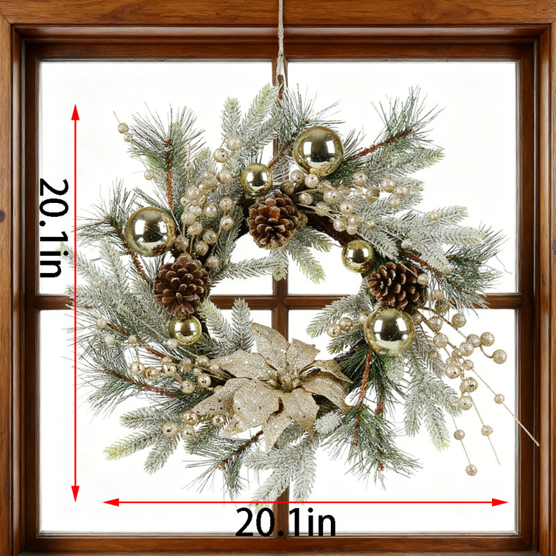 Couronne de Noël de 20 pouces avec pommes de pin artificielles, baies et poinsettias pour les décorations des fêtes d'hiver