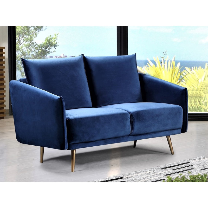 Glenford 50.79'' Velvet Loveseat, Dark Blue Velvet