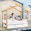 Lit simple en bois avec lit gigogne et tablettes de rangement