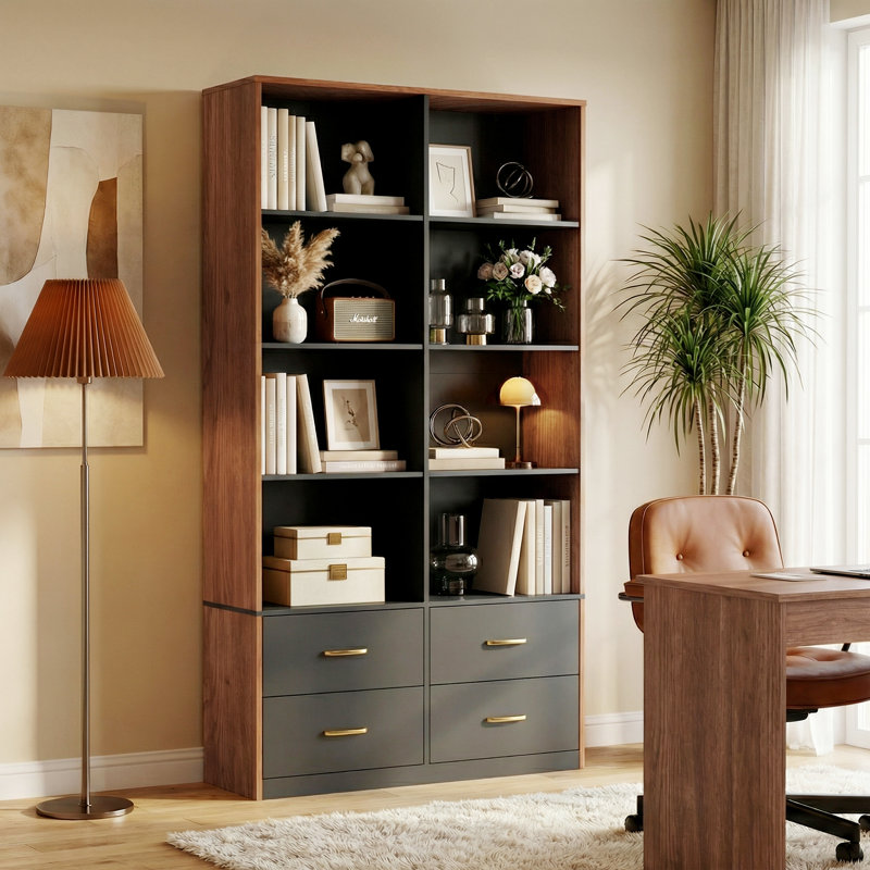70.1" H x 38.5" W 4-Tier Large Wood Storage Bookcase, walnut