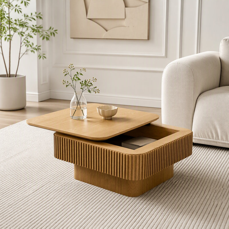 Table basse carrée avec rangement Table d'appoint moderne en placage de bois massif Table basse pour salon, chambre à coucher, appartement ou bureau