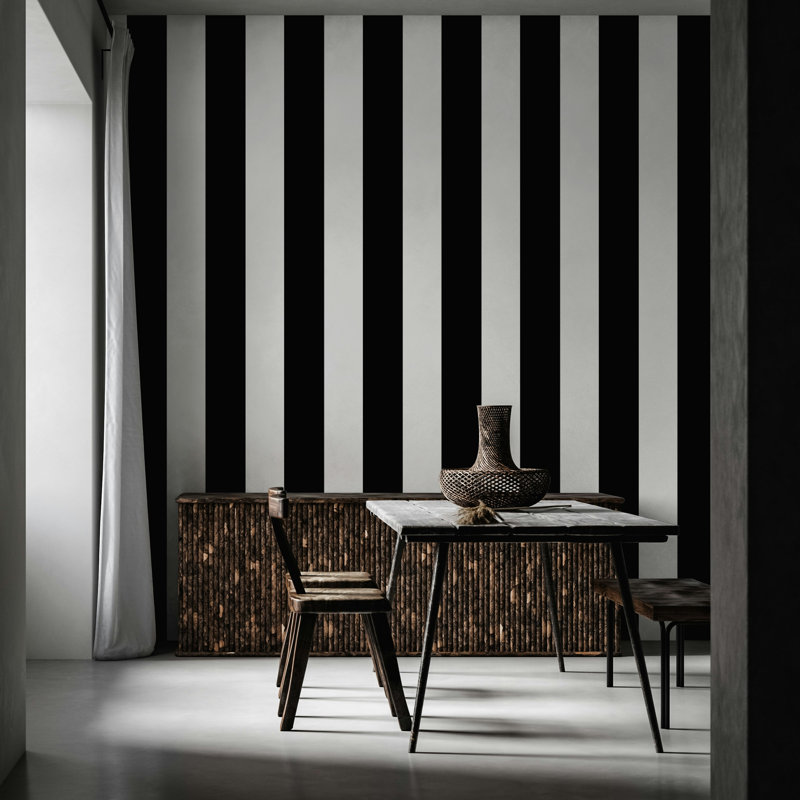 Papier peint à rayures verticales noir et blanc, L 105,96 po x l 187 po