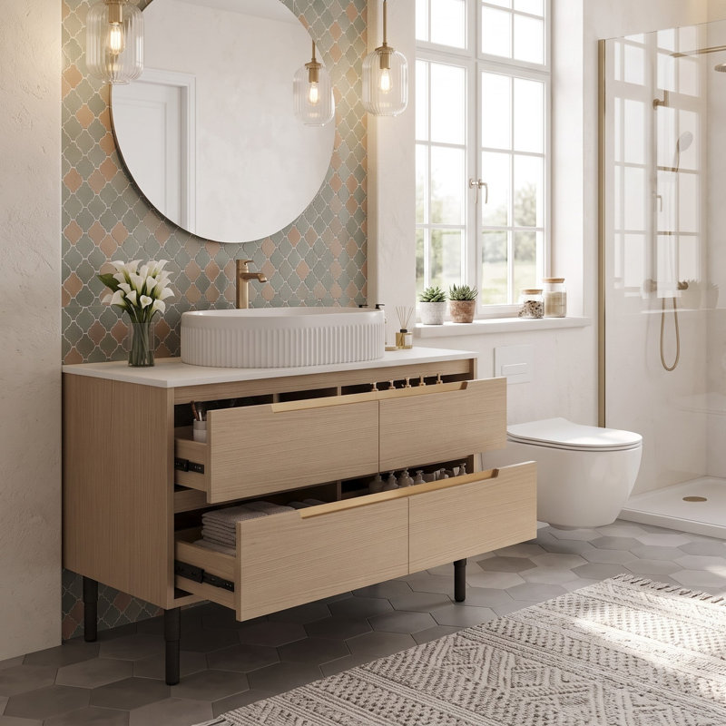 Meuble-lavabo autoportant ou mural avec lavabo intégré en céramique