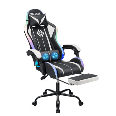 HOFFREE Gaming Chair With LED RGB Lights With Massage And Footrest Ergonomic Computer Chair High Back Video Game Chair With Adjustable Lumbar Support Linkage Armrest