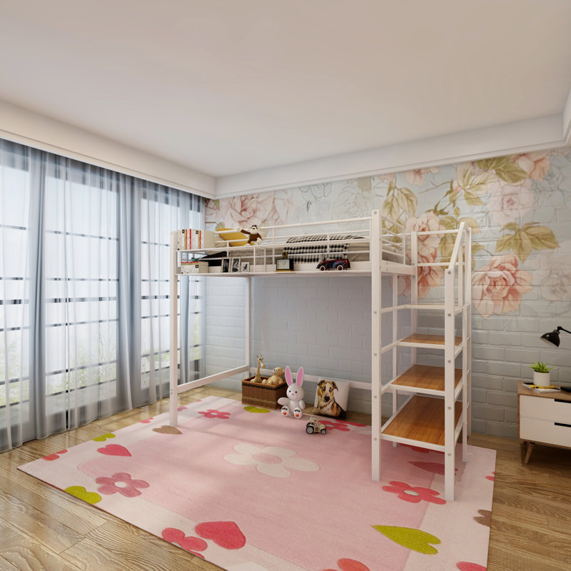 Lit mezzanine pour enfants Imalay, Simple, Blanc / brun