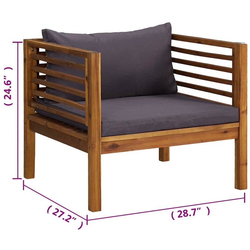Fauteuil d'extérieur Lex, siège et coussin de dossier, bois d'acacia brun, Gris foncé
