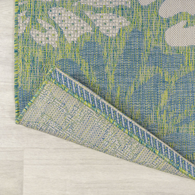 Tapis intérieur / extérieur crème / vert Zinnia, Octogone 5 pi 3 po
