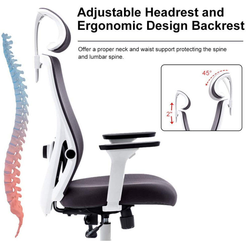 Task Chair with Headrest, White