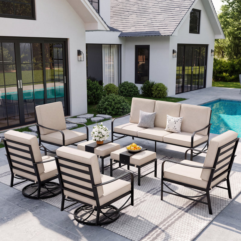 7 - Person Patio Conversation Set with Cushions, Beige