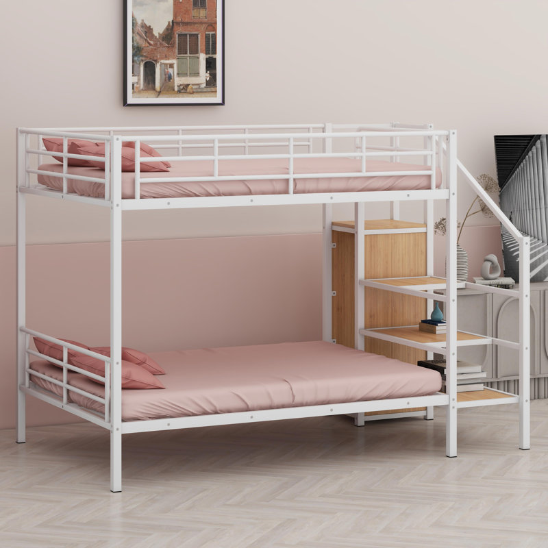 Lit superposé en métal avec garde-robe, Blanc