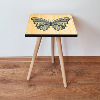Modern Side Table with Beech Wood Legs, Camel & Black Color, 13.8 x 16.5 x 13.8 inches | 100% MDF, Thickness: 0.7 inches | Stylish & Functional Design, Perfect for Living Room or Bedroom Décor
