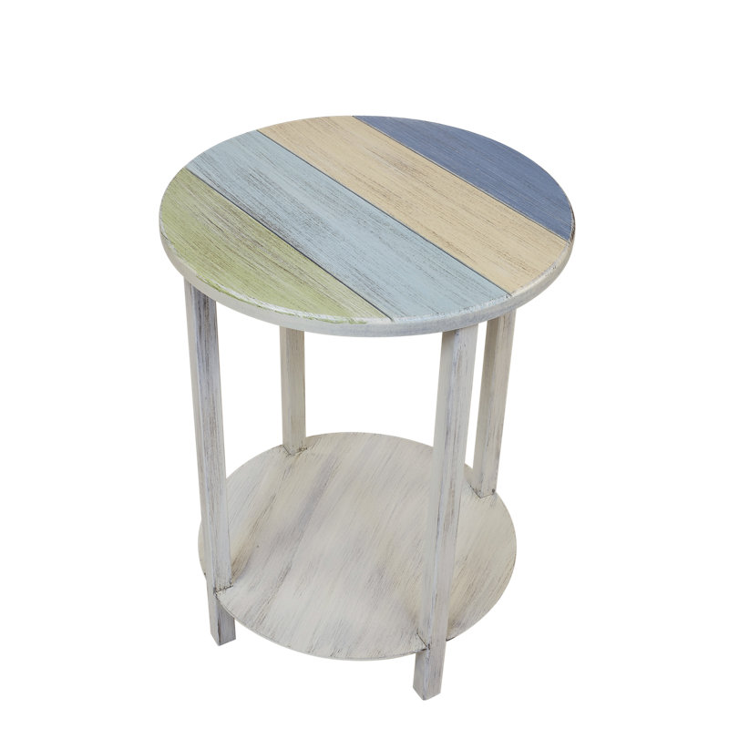 Table de bout en bois massif avec rangement Levi, gris / bleu / brun clair
