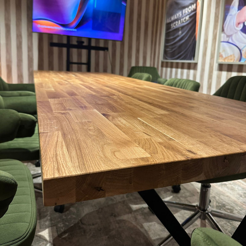 Staved Oak Dining Table Slim X Legs, 75cm H x 220cm W  x  60cm D