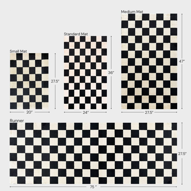 Tapis de sol à carreaux noir et crème, L 28 po x L 47 po, Noir ; Crème