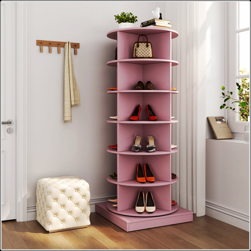 Armoire à chaussures rotative 360 avec 6 couches, solution de rangement compacte et élégante pour les maisons modernes, Rose