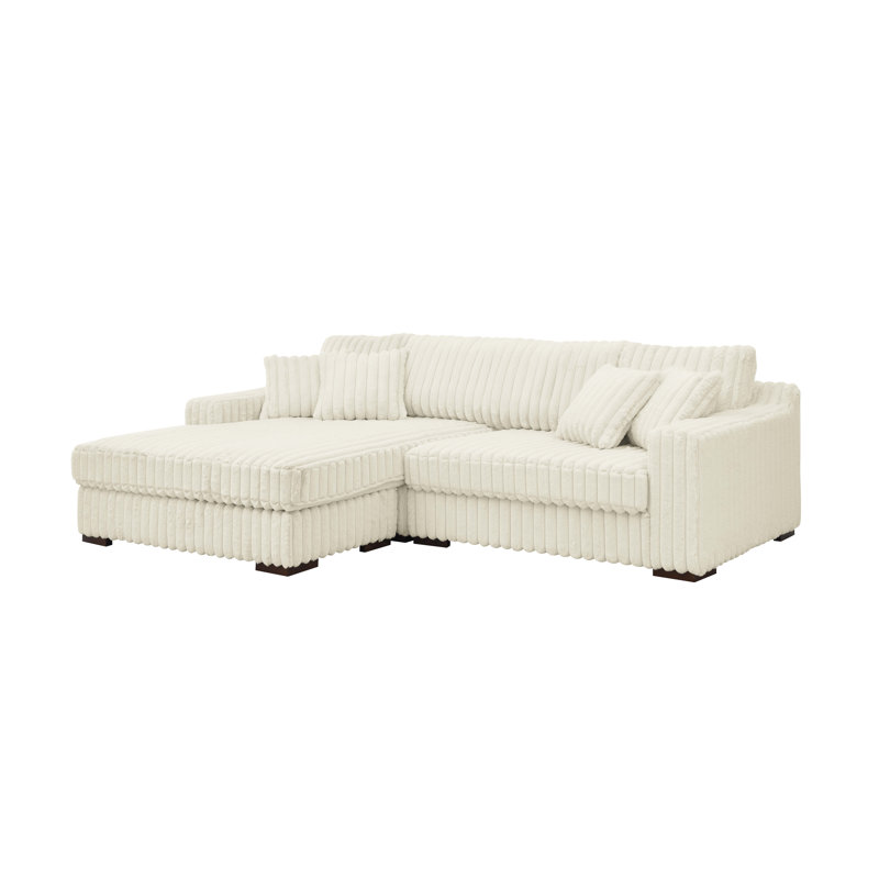 Canapé modulaire en L avec méridienne Modern, Velours côtelé crème