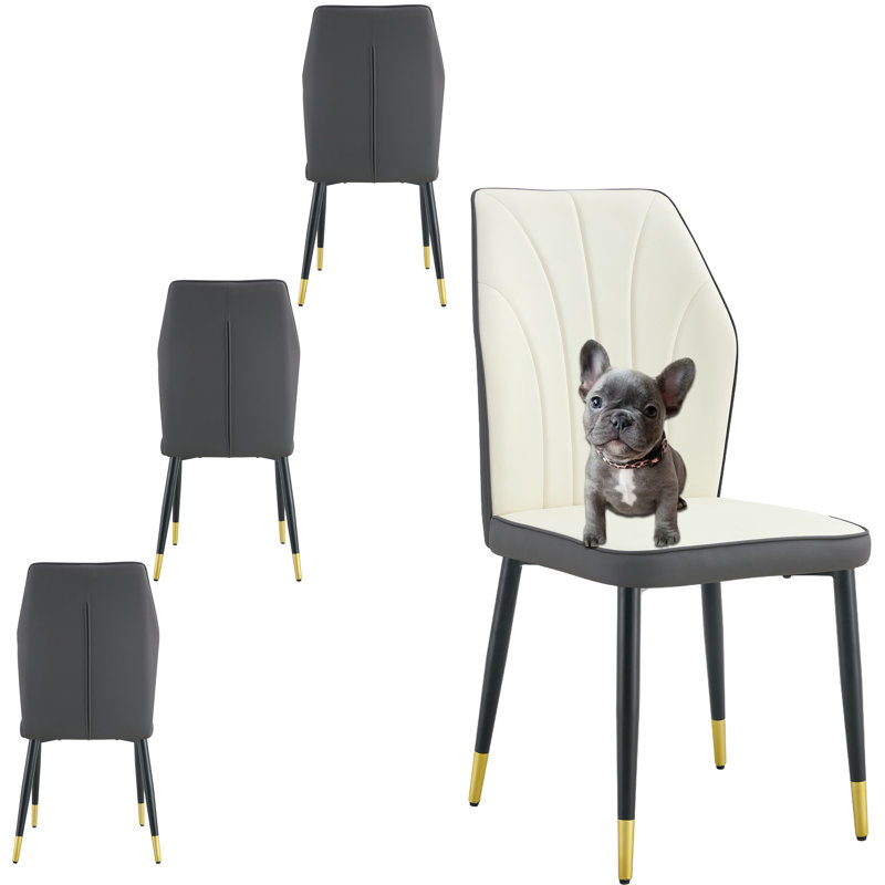 Ensemble de chaises de salle à manger en cuir à motif en métal (ensemble de 4), Blanc / Gris