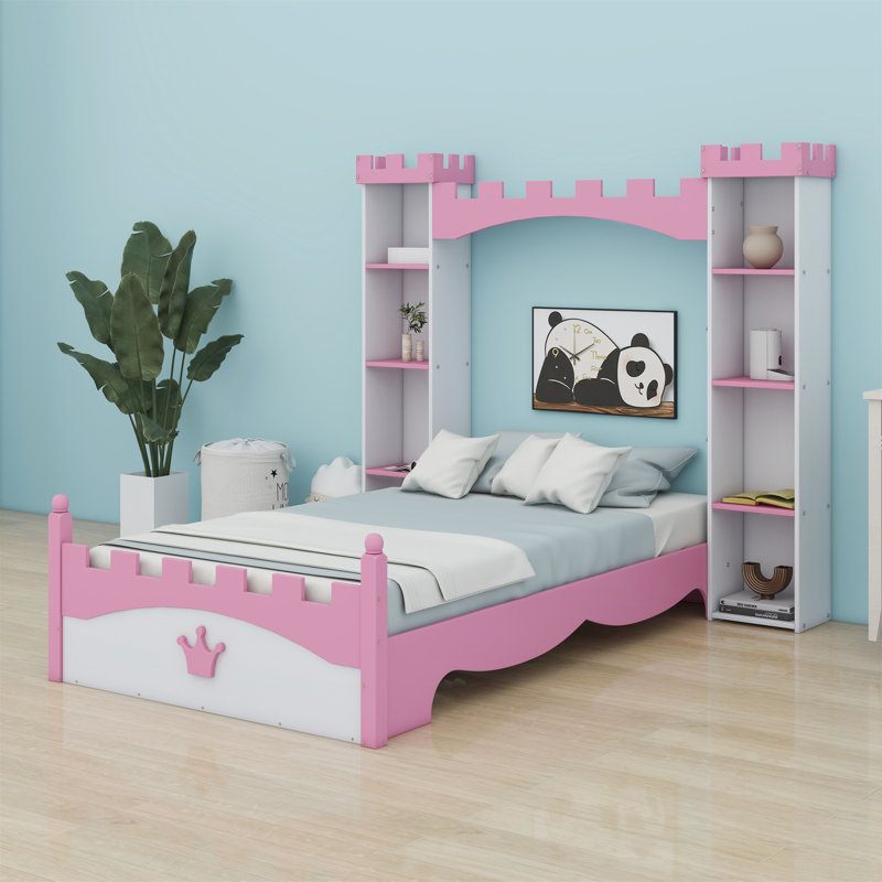 Clemmons Platform Bed Storage Bed, White/Pink