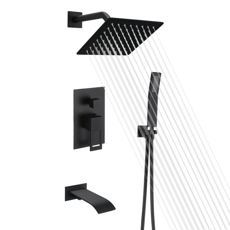 Matte Black Multi-Head Wall-Mounted Shower System with Handheld
