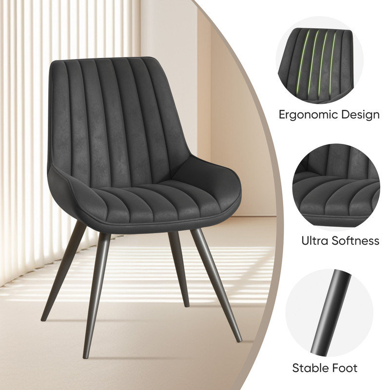 Black Upholstered Modern Dining Chairs with Metal Legs, Set of 2
