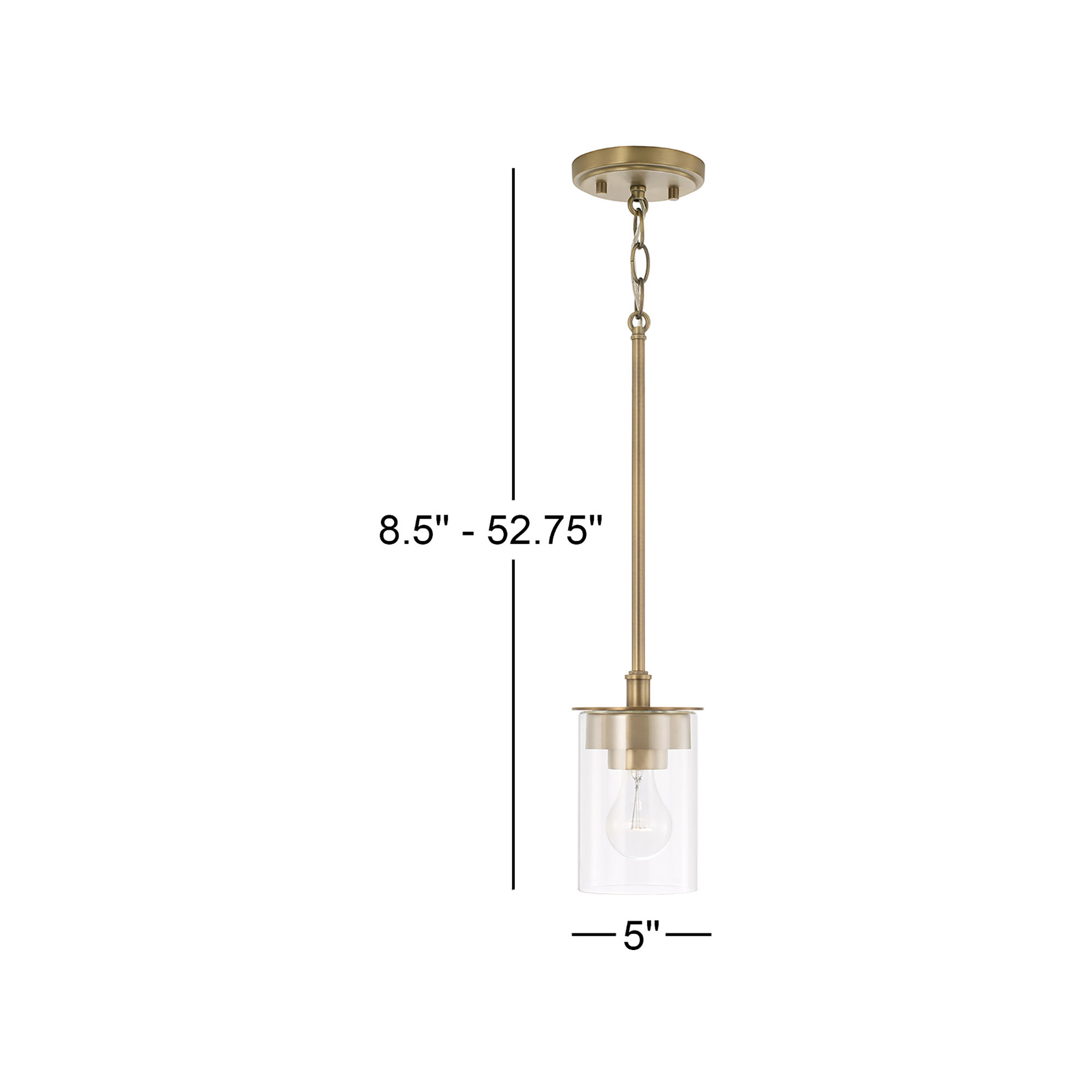 Single Light Glass Dimmable Pendant, Aged Brass