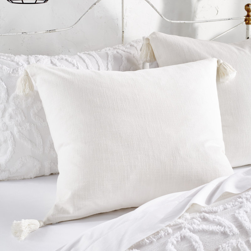 White Cotton Tassel Euro Sham Pillow Cover
