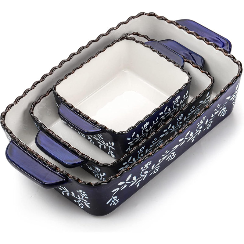 Ensemble de 3 plats en céramique en porcelaine pour plats de cuisson rectangulaires