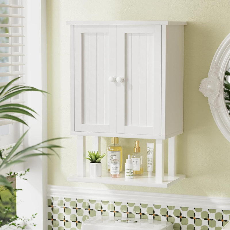 Armoires de salle de bain murales, armoire de rangement en bambou au-dessus de la toilette avec tablettes réglables, armoires à pharmacie murales avec 2 portes pour petits espaces