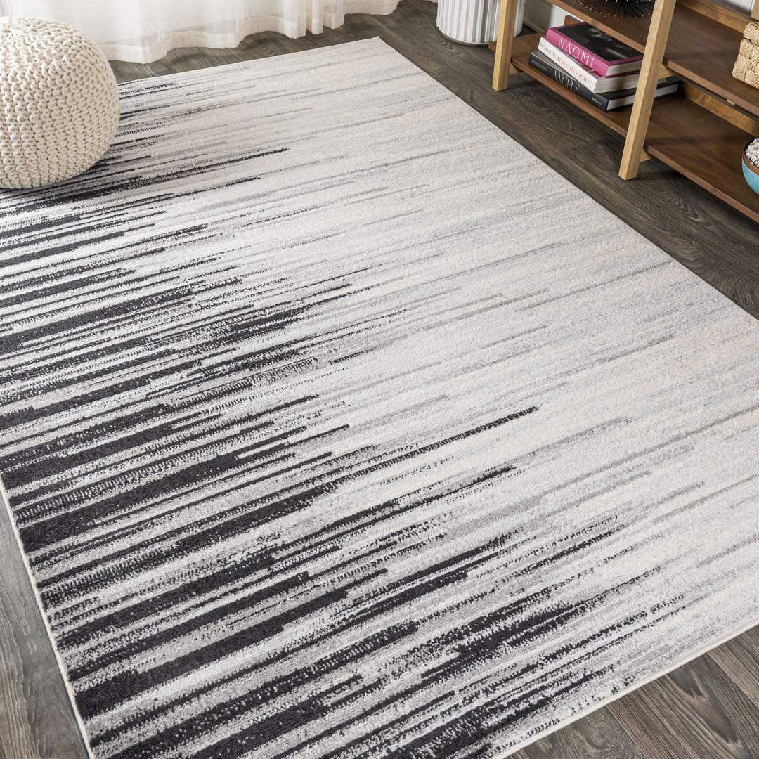 Spann Linear Modern Half-Stripe Gray/Cream Rug Gracie Oaks Rug 