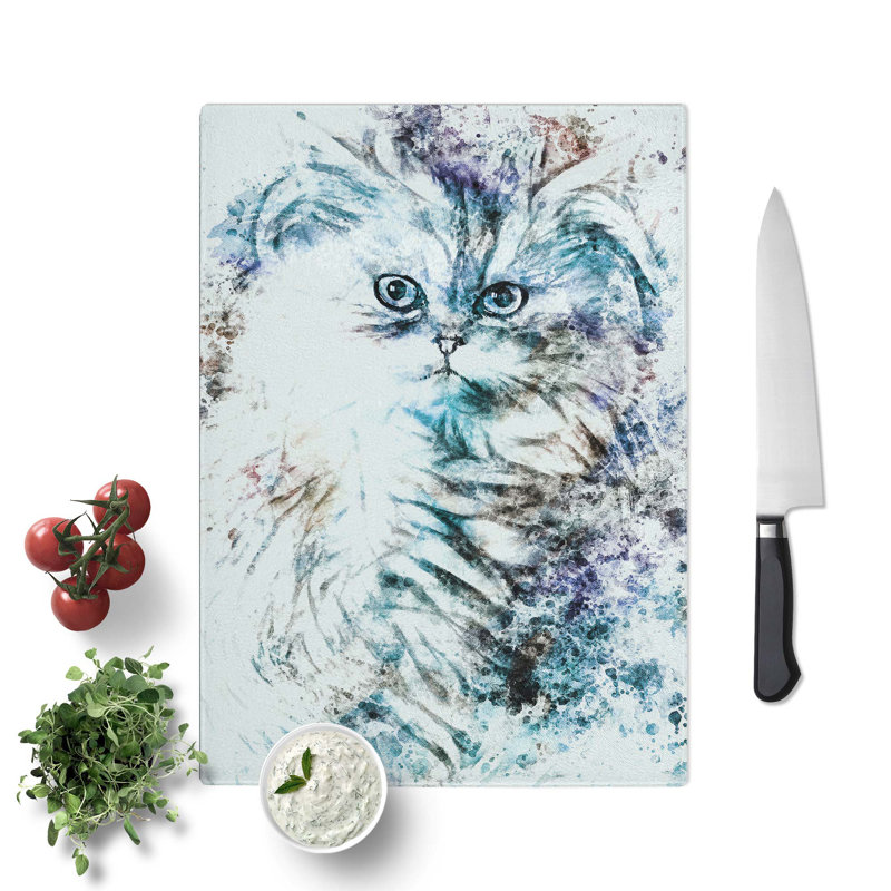 Tempered Glass Persian Cat Chopping Board, 28.5 cm W x 39 cm L