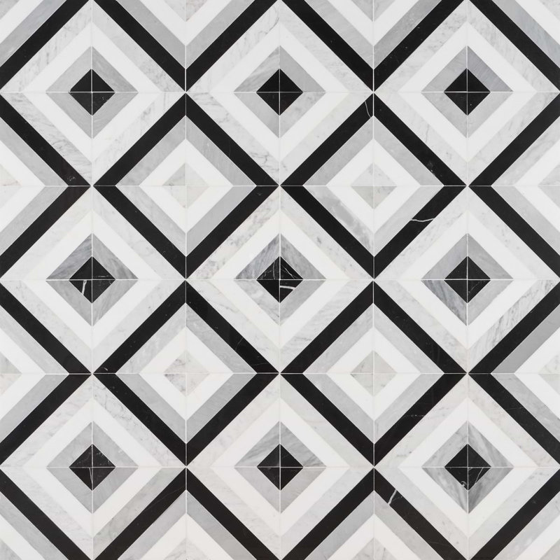Bowery 8x8 Geometric Polished Marble Mosaic Tile
