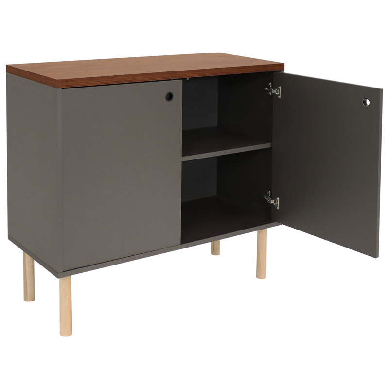 Ashaun Mid-Century 2-Door Accent Cabinet with Shelves - Gray, Gray
