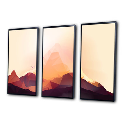 «Geometric Mountain And Sunset I», ensemble d'art mural sur toile encadré champêtre
