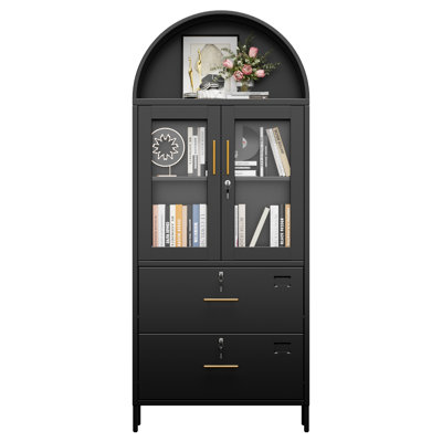 30.7 In. W×72.8 In. H×15.4 In. D 1-Shelf And 2-Drawer File Cabinet With Lock, Metal File Cabinet, Modern Freestanding Arched Cabinets, Dispaly Cabinet