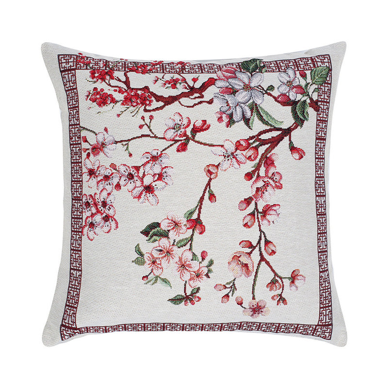 Floral Chenille and Cotton Blend Throw Pillow
