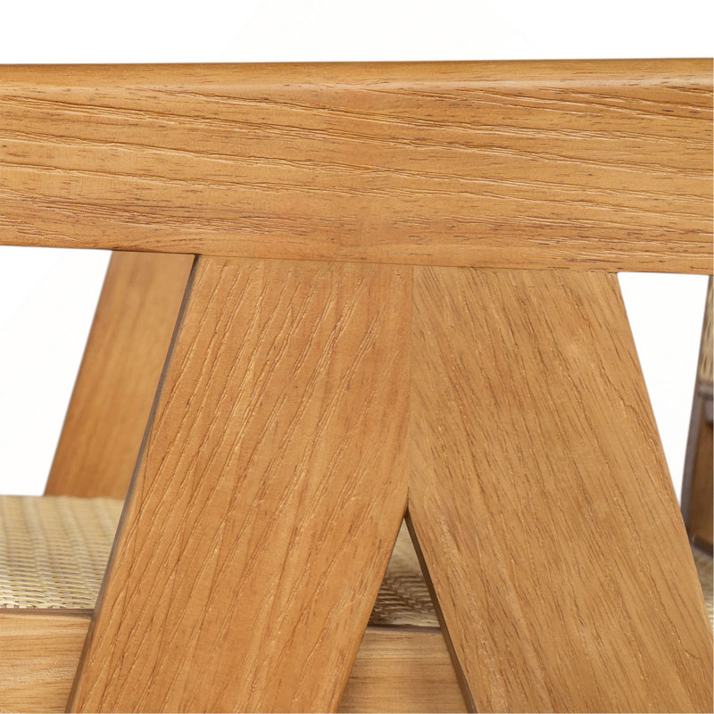 Tabouret de bar moderne avec siège canne, structure en bois massif, Naturel