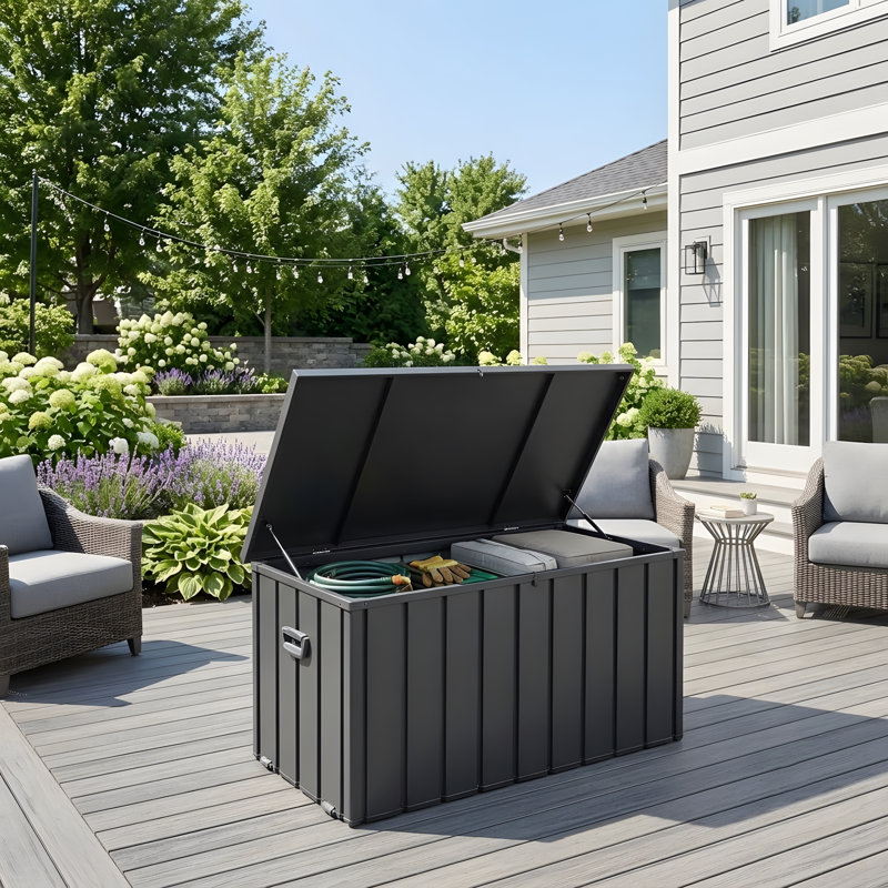 100 gallons Boîte de rangement extérieure en acier galvanisé, Dark Gray