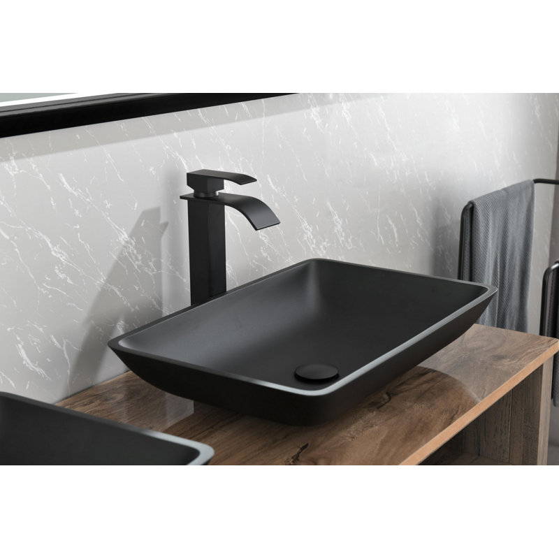 Lavabo de salle de bain vasque rectangulaire avec robinet et bonde escamotable