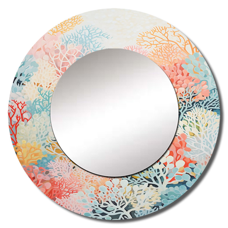 Coral Reef Barrier Expression - miroir mural unique en corail, miroir rond corail, impression d'art en métal, 23 po x 23 po