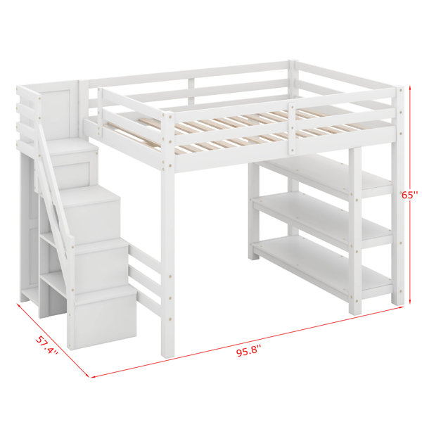 Ebern Designs Full Size Loft Bed With Shelves, Storage Staircase, Wood ...