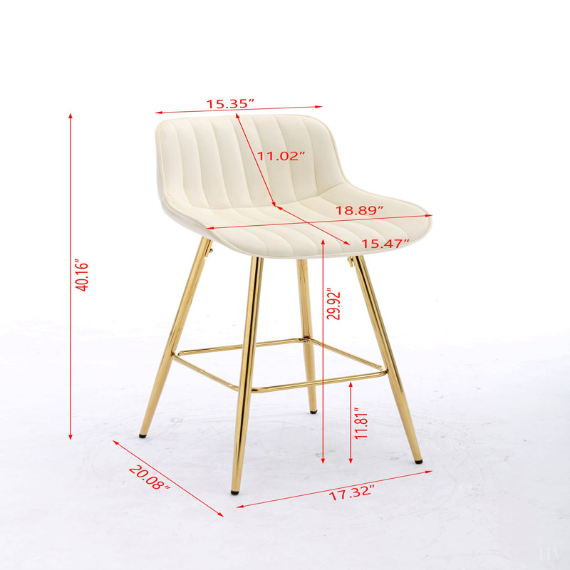 Ensemble de 2 tabourets de bar de 76 cm (30 pouces), avec repose-pieds chromés, revêtement en velours, pieds de tabouret de bar hauts et simples.