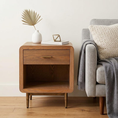 Table de bout à piédestal en bois brun 20 po avec tiroir